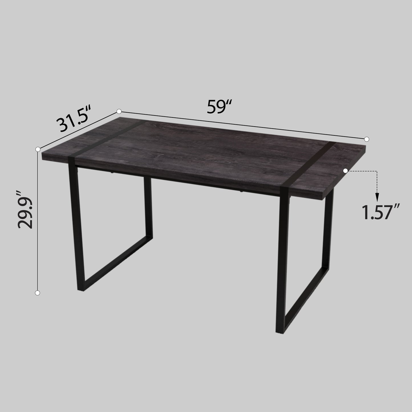 59 " dining table modern industrial rectangular MDF black , 4-6 people, 1.5" thick engineering wood tabletop and black rectangular metal legs, used for home & kitchen