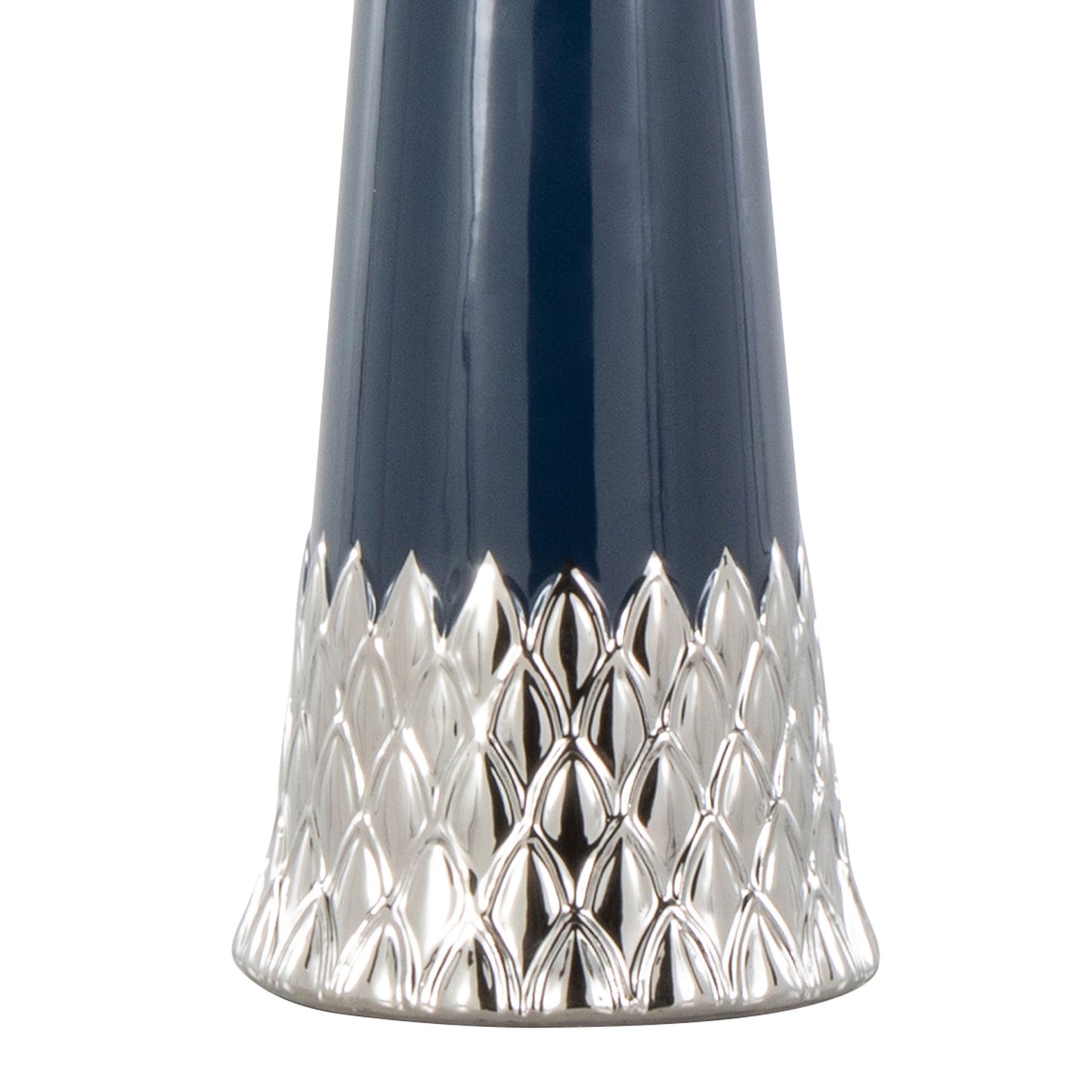 Penelope 22" Contemporary Ceramic Table Lamp with Dark Blue & Silver Ceramic Body and White Shade by LumiSource