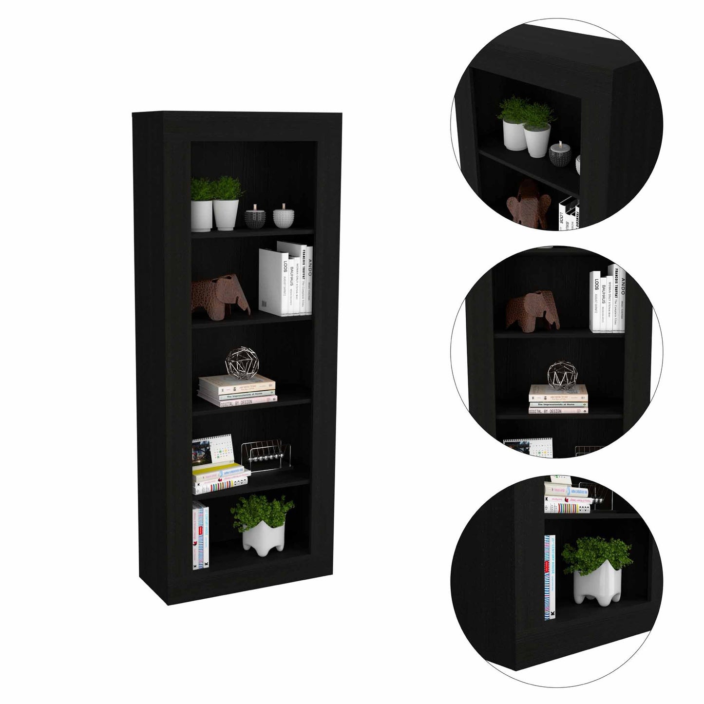 Brighton 5-Shelf Bookcase Black