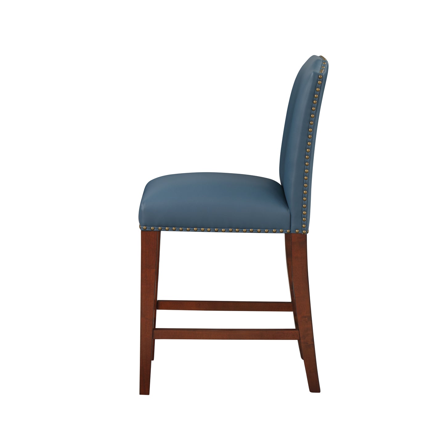 Blaire Stationary Blue Faux Leather Counter Stool with Nail Heads