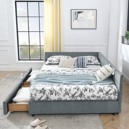 Queen Size Storage Upholstered Tufted Bed Frame, Sofa Bed Frame with Comfortable Backrest and Armrests,Queen Size Bed for Bedroom, Living Room,Velvet, grey(85.5''*64.5''*29.5'')