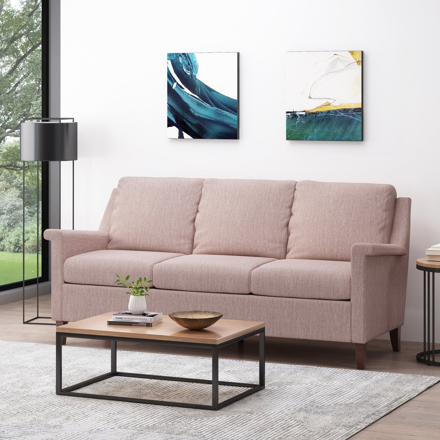 Comfy 3-seat Sofa with Wooden Legs, PU, for Living Room and Study