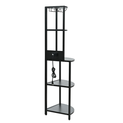 5 Tier Corner Shelf with LED Light and USB Plug, With Glass Holder, Tall Standing Shelf for Wall Corner, Narrow Bookshelf