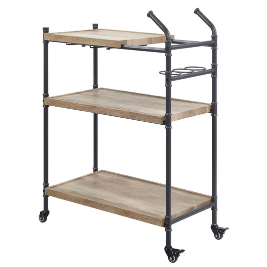 Oak and Sandy Black 2-Shelf Serving Cart