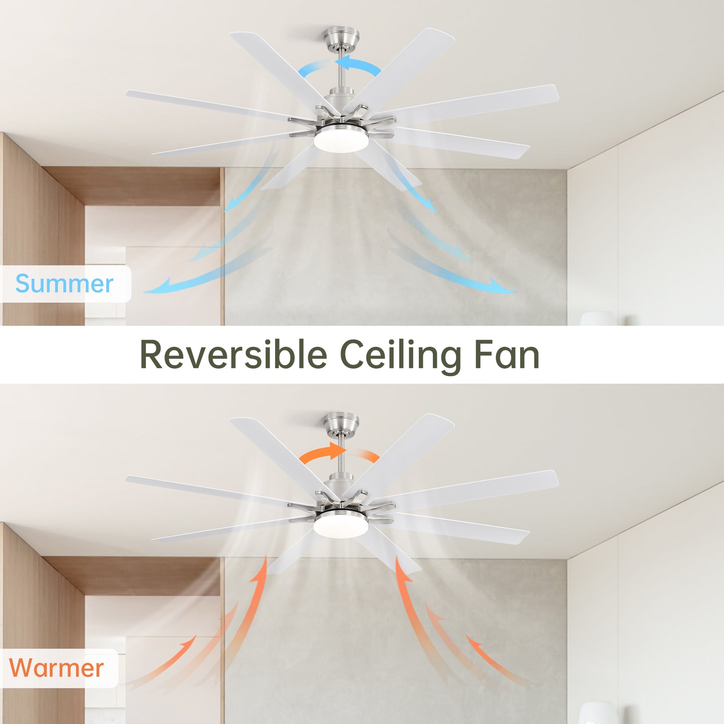 66 Inch Modern Ceiling Fan With Dimmable Led Light 8 ABS Blades Remote Control Reversible DC Motor For Home Office