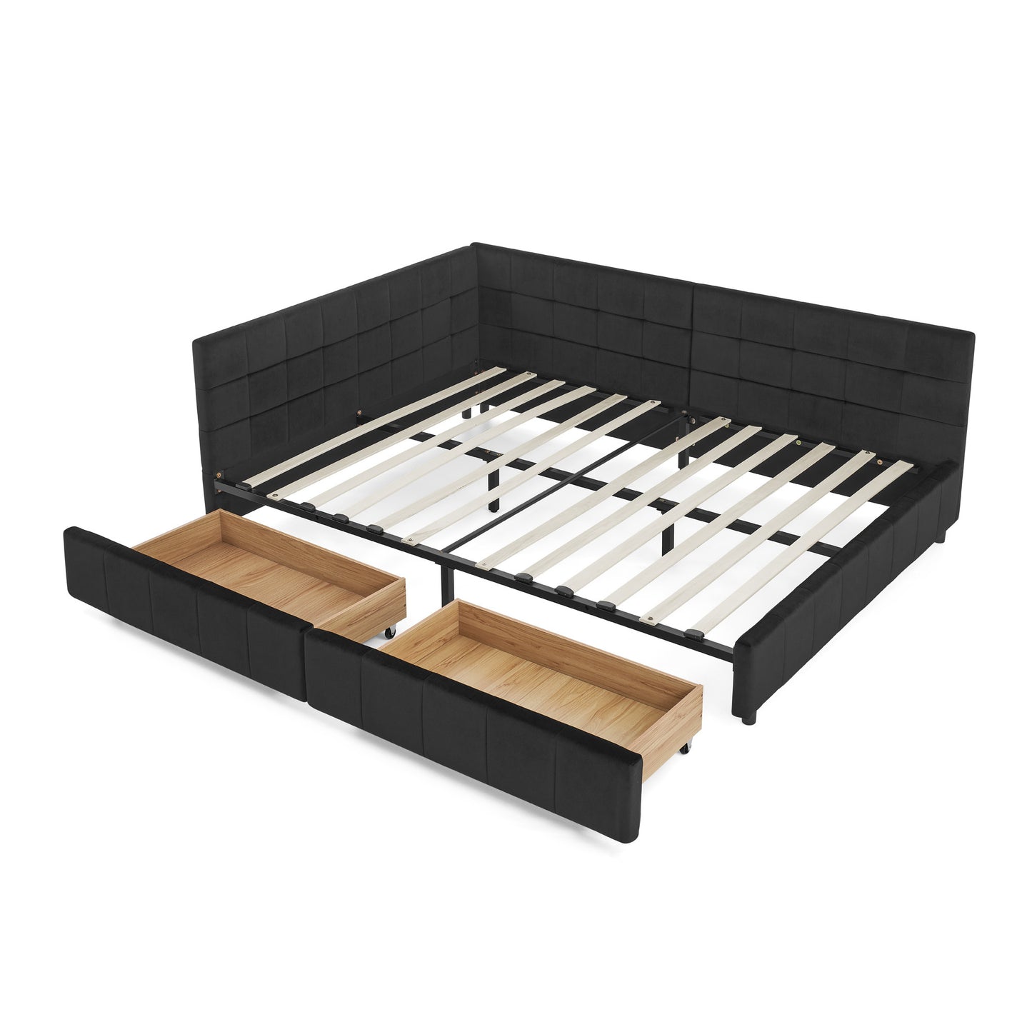 Full Size Storage Upholstered Tufted Bed Frame, Sofa Bed Frame with Comfortable Backrest and Armrests, Full Size Bed for Bedroom, Living Room,Velvet, BLACK(80.5''*59''*29.5'')