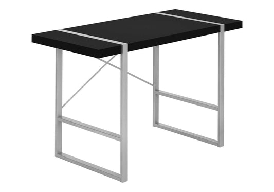 Computer Desk, Home Office, Laptop, 48"l, Work, Black Laminate, Grey Metal, Contemporary, Modern