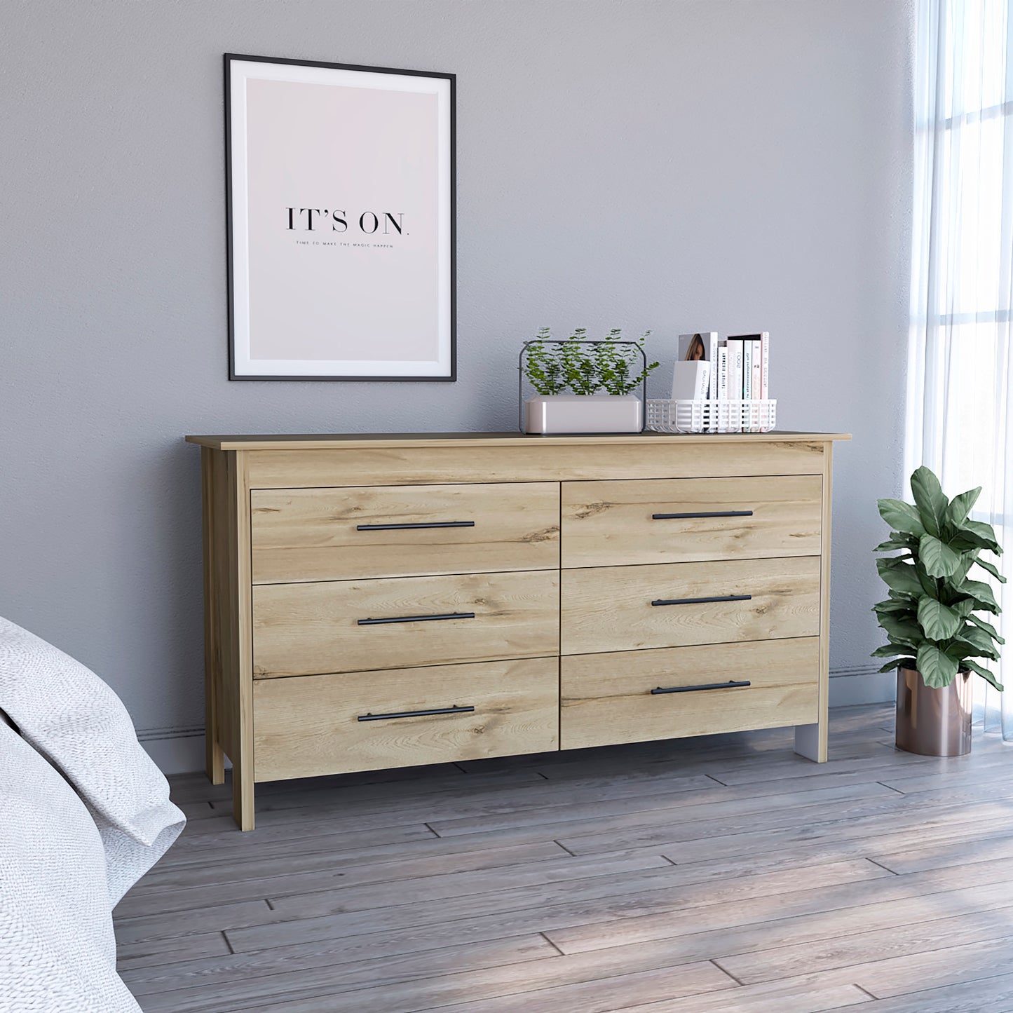 6 Drawer Double Dresser Wezz, Bedroom, Light Oak / White