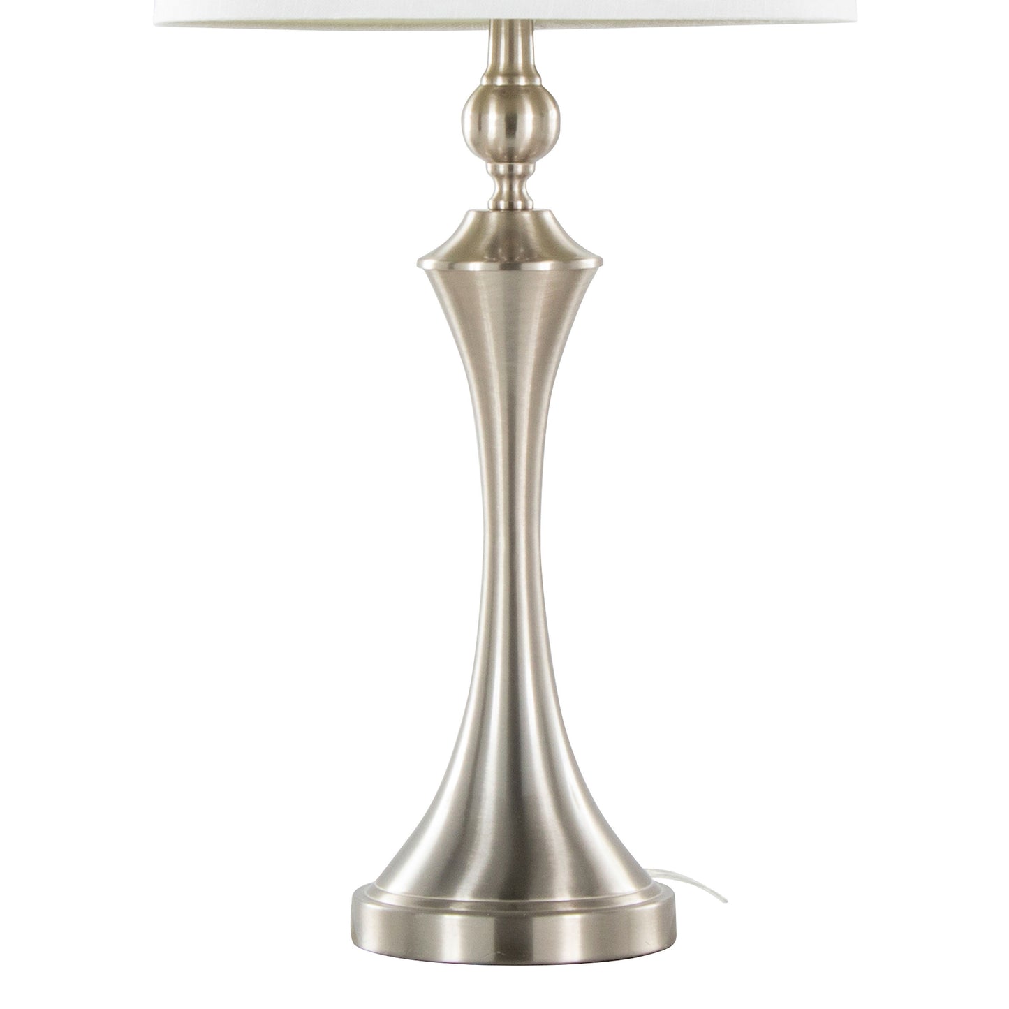 Flint 30" Contemporary Metal Table Lamp in Brushed Nickel with White Textured Slub Linen Shade and Built-In USB Port from Grandview Gallery by LumiSource - Set of 2