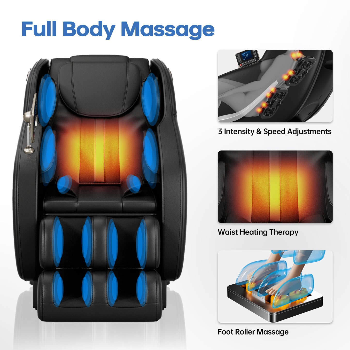 Full Body Massage Chair, Zero Gravity Mode, Deep Tissue Massage Chair, Foot Massage, 8 Fixed Massage Roller, LCD Touch Screen, Waist Heater, Bluetooth