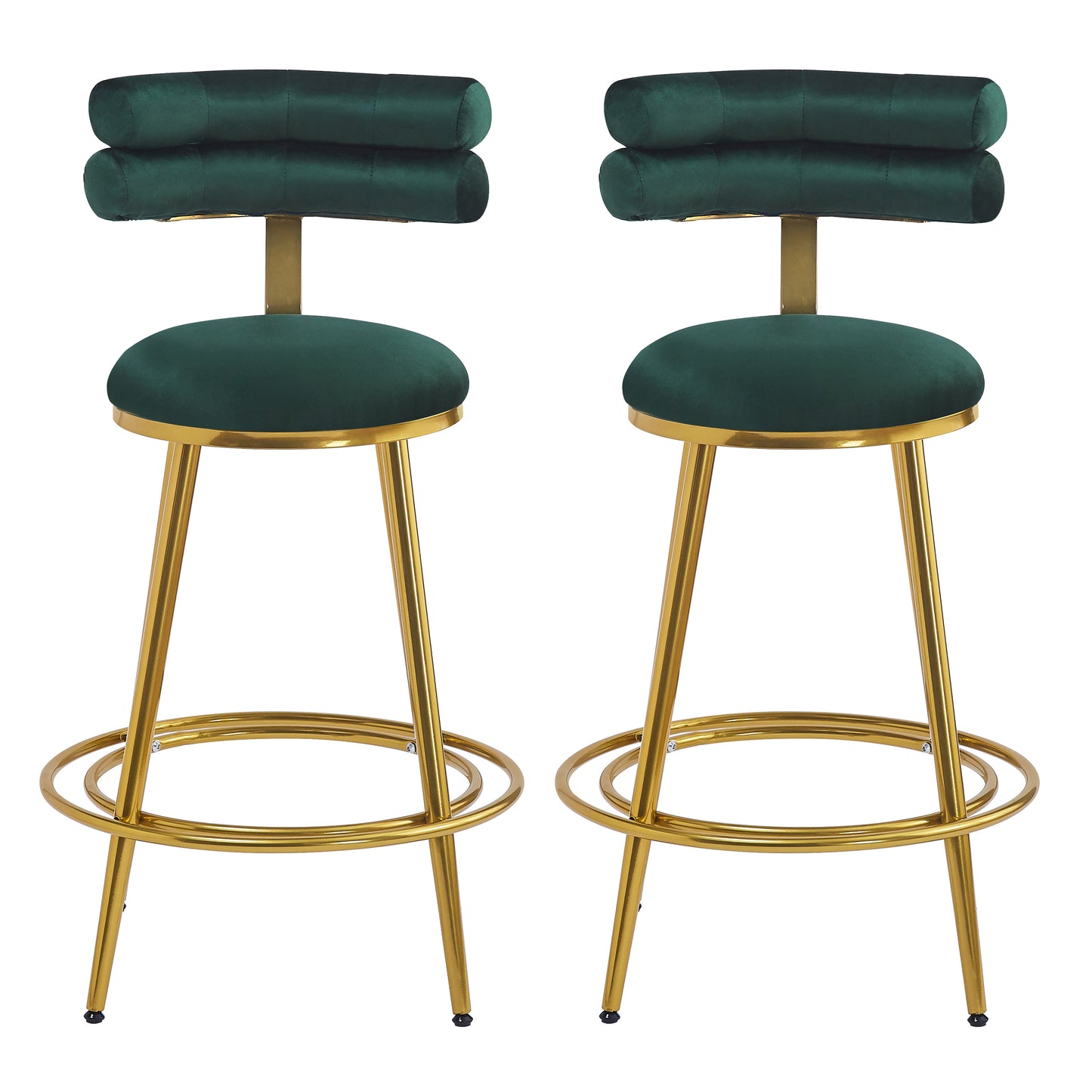 27.65'' Modern Counter Stools Set of 2,Dark green  velvet Counter Stools with iron Frame,Soft back and cushion,Footrest,suitable for Kitchen/Bedroom/Dining Room