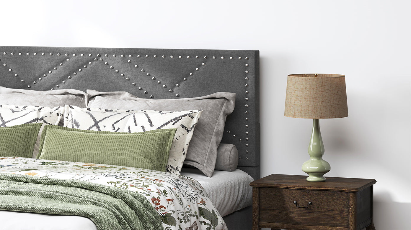 Full Size Bed Frame with Storage Headboard, Metal Platform Bed No Noise, Mattress Foundation Strong Metal Slats Support No Box Spring Needed