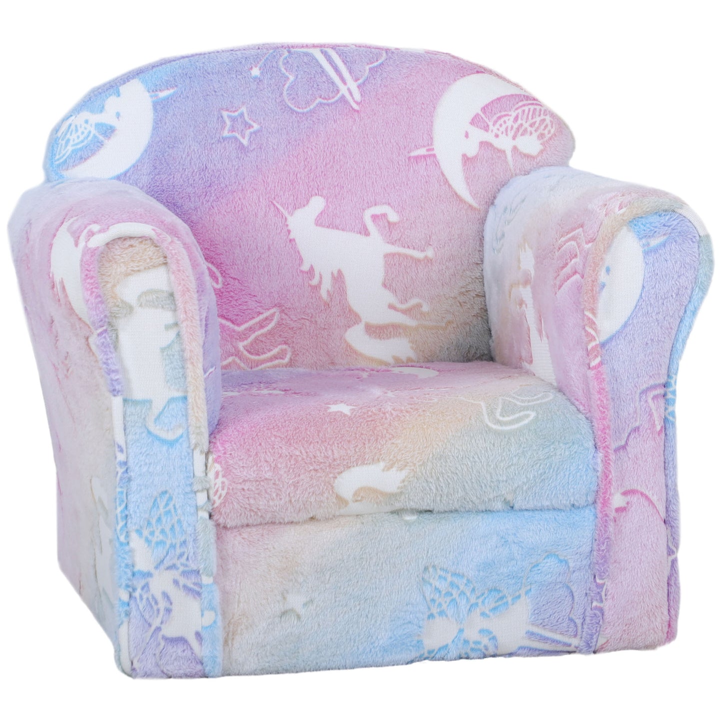 Qaba Kids Sofa Chair, Toddler Sofa with Glow in the Dark Fairy Design & Wooden Frame, Upholstered Baby Sofa for 18-36 Months for Bedroom, Livingroom, Playroom, Kid Room, Multicolor