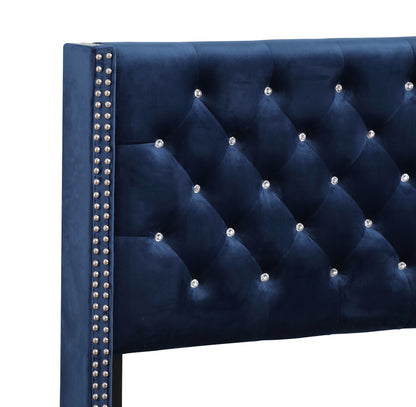 Stylish Upholstered Bed In Navy Blue