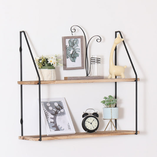 Gardenia Floating Shelf with Metal Brackets, Wall Mounted Rustic Wood Wall Storage, Decorative Hanging Display for Trophy, Photo Frames, Collectibles, and Much More (2-Tier – Natural Wood)