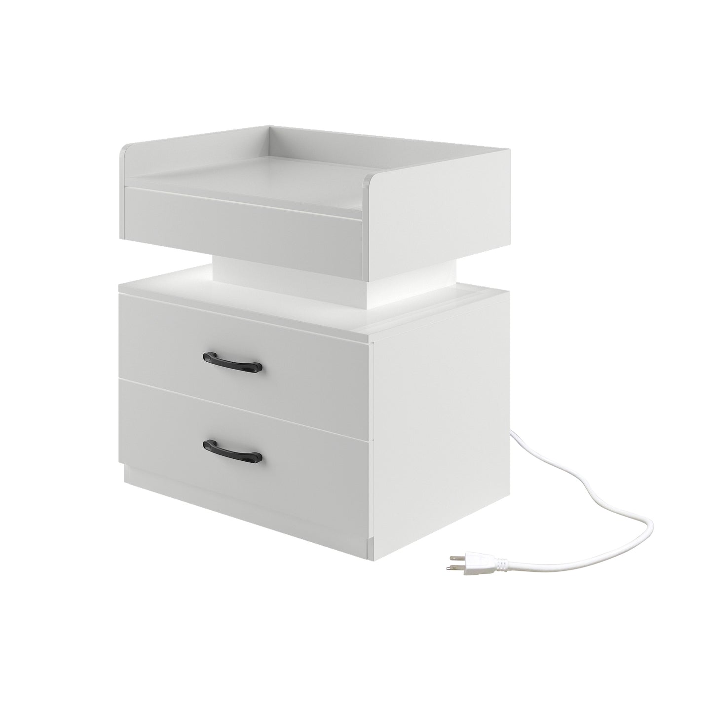 1 Set Nightstand with Adjustable LED Strip Light, 2-drawers, Large Storage Space, Suitable for Bedside Table, Coffee Table, Sofa Side Table or End Table for Study Desk