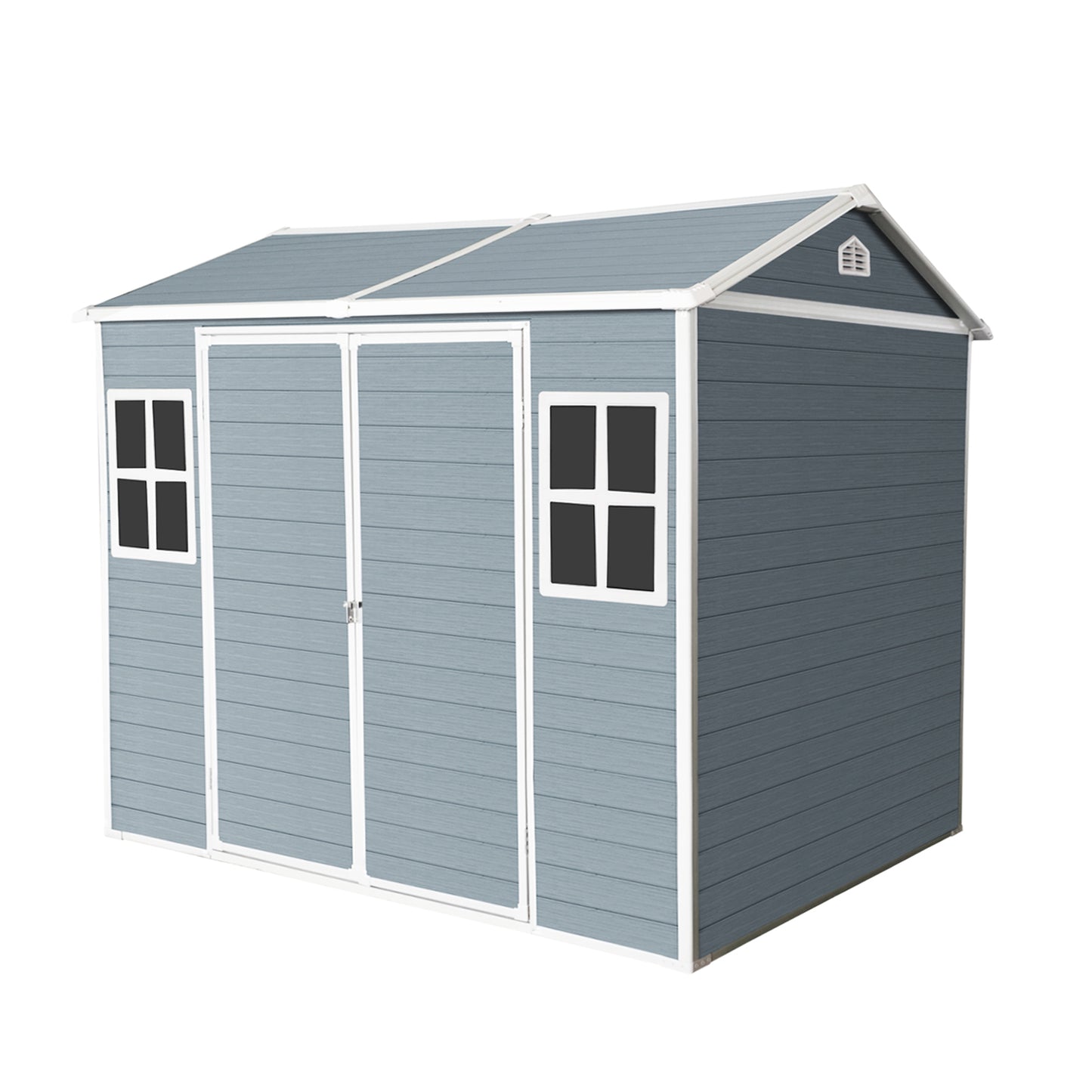 8 x 6 ft Resin Outdoor Storage Shed Waterproof Shed with Floor & Two Windows & Lockable Door, Tool Shed for Garden, Patio, Backyard,Gray