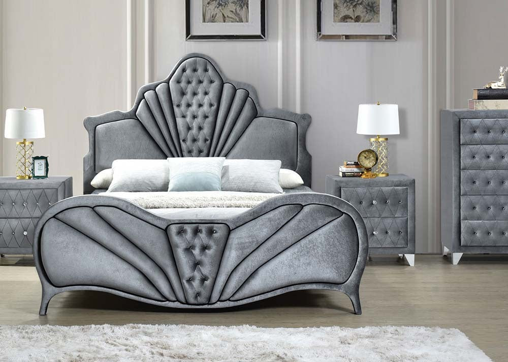 Dante Gray Velvet Queen Bed