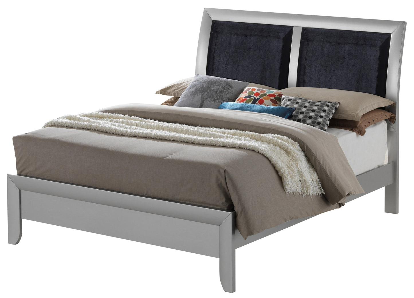 Elegant Contemporary King Bed In Silver Champagne