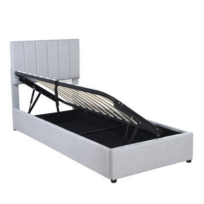 Twin Size Upholstered Platform Bed with a Hydraulic Storage System, Gray