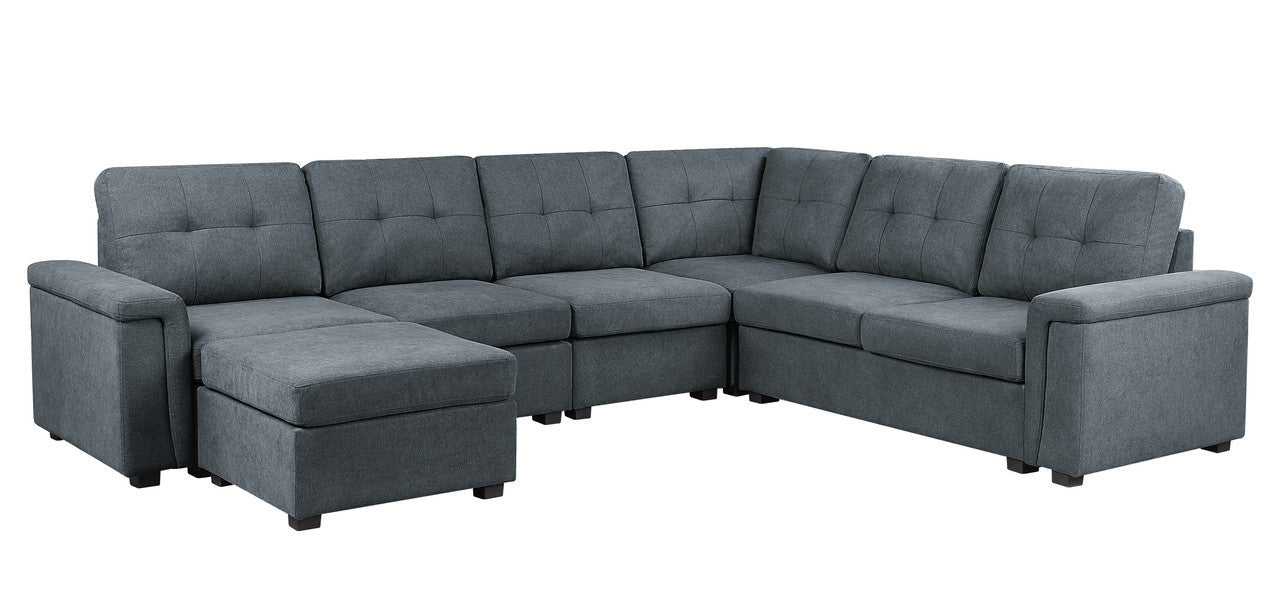 Isla 119" Gray Woven Fabric 7-Seater Sectional Sofa with Ottoman