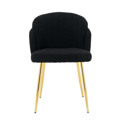 Modern simple black teddy fleece dining chair Fabric Upholstered Chairs home bedroom stool back dressing chair gold metal legs(set of 2)