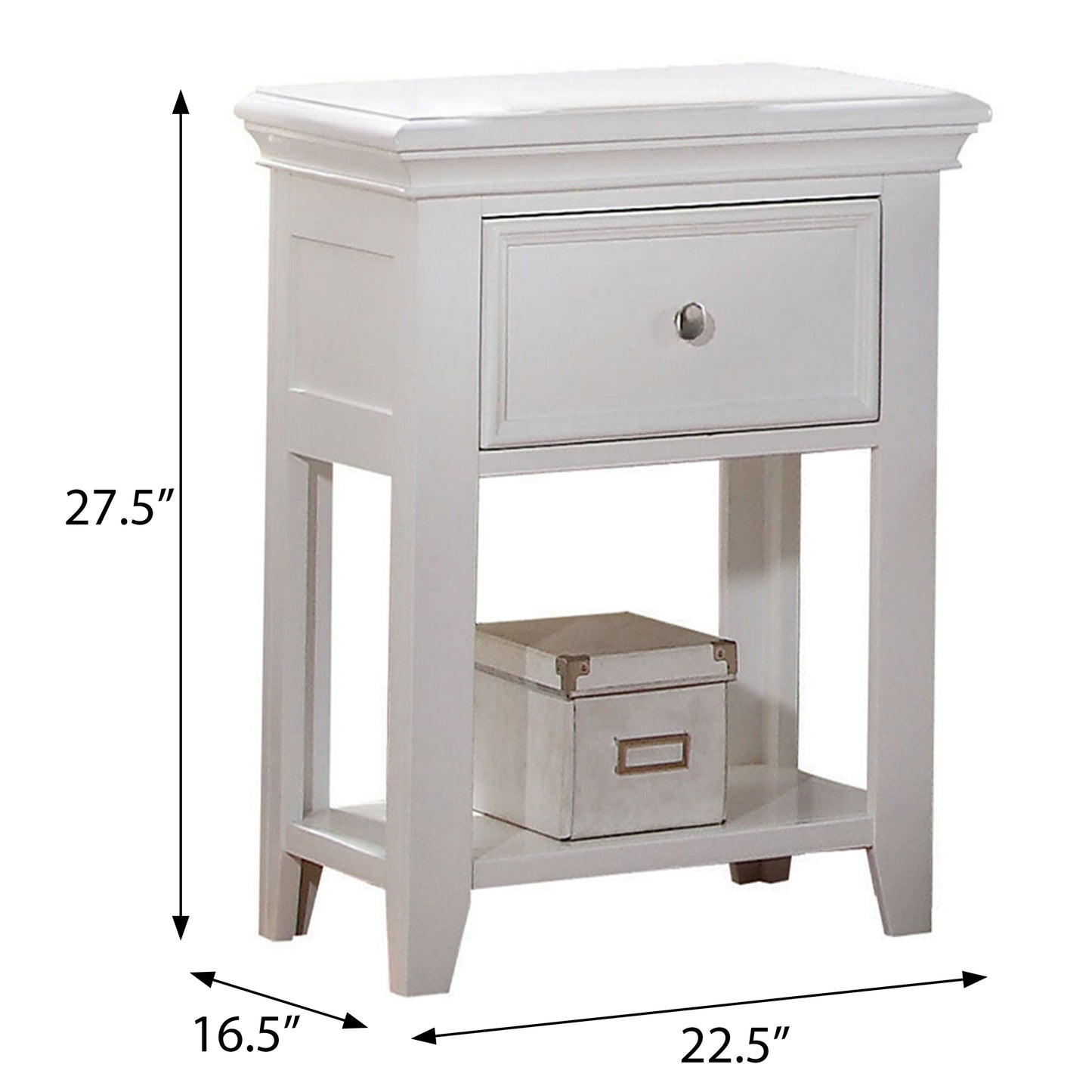 White Nightstand with Bottom Shelf