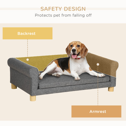 PawHut Modern Dog Couch Bed, Pet Sofa for Medium to Large Dogs or Cats, Elevated Pet Couch Sleeping Bed with Removable Seat Cushion, Dark Gray