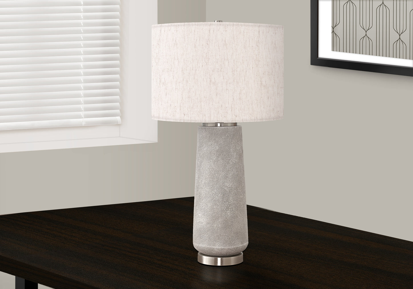 Lighting, 29"h, Table Lamp, Grey Resin, Ivory / Cream Shade, Modern