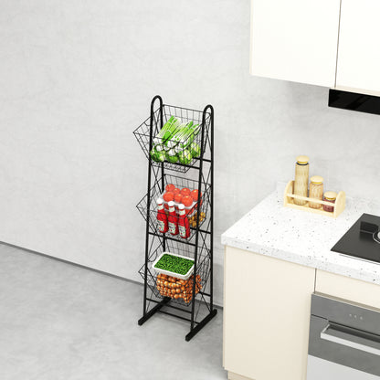 3-Tier Kitchen Storage Basket Organizer, Freestanding Metal Wire Rack for Fruit, Vegetables, and Pantry Items