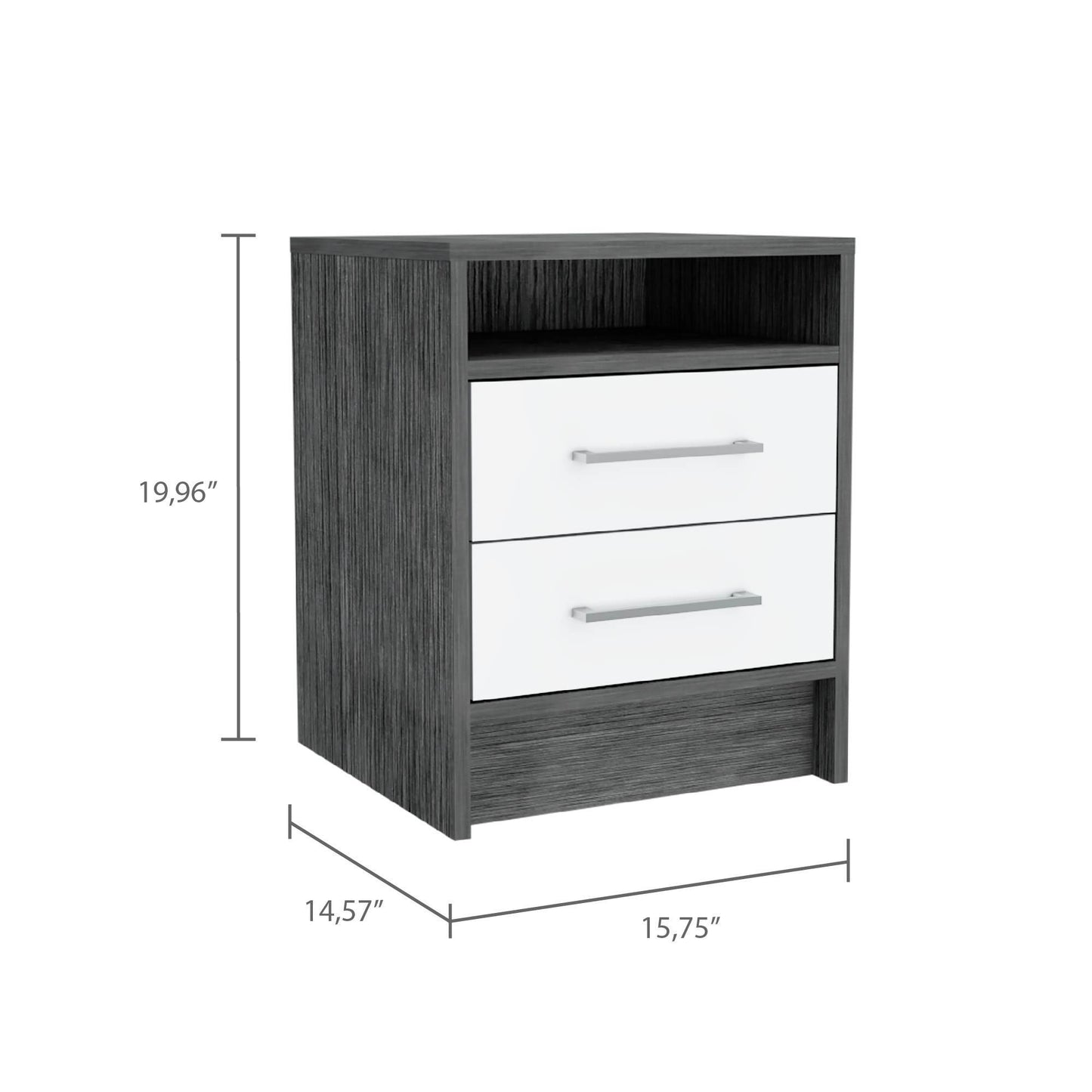 Smokey Oak and White 2-Drawer 1-Shelf Rectangle Nightstand