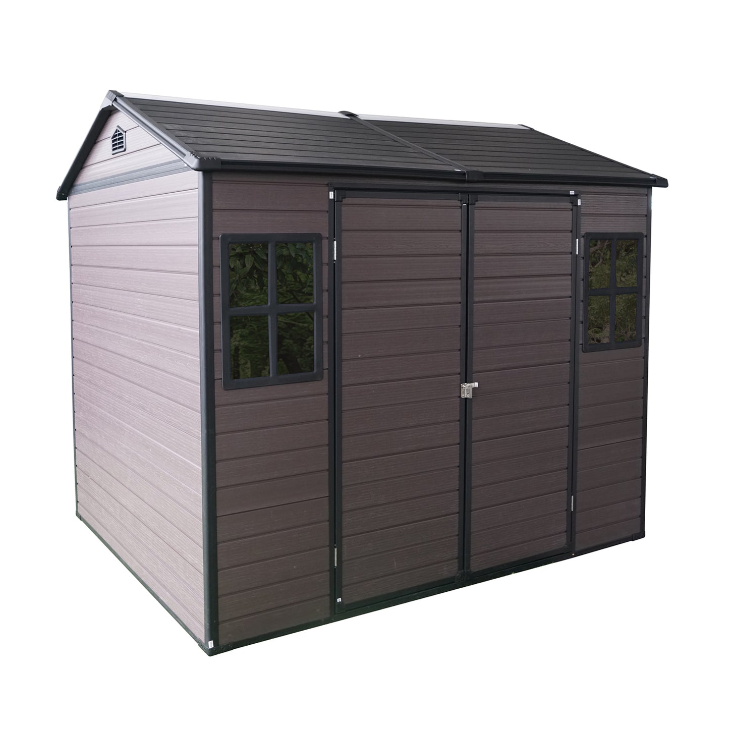 8 x 6 ft Resin Outdoor Storage Shed Waterproof Shed with Floor & Two Windows & Lockable Door, Tool Shed for Garden, Patio, Backyard ( Brown)