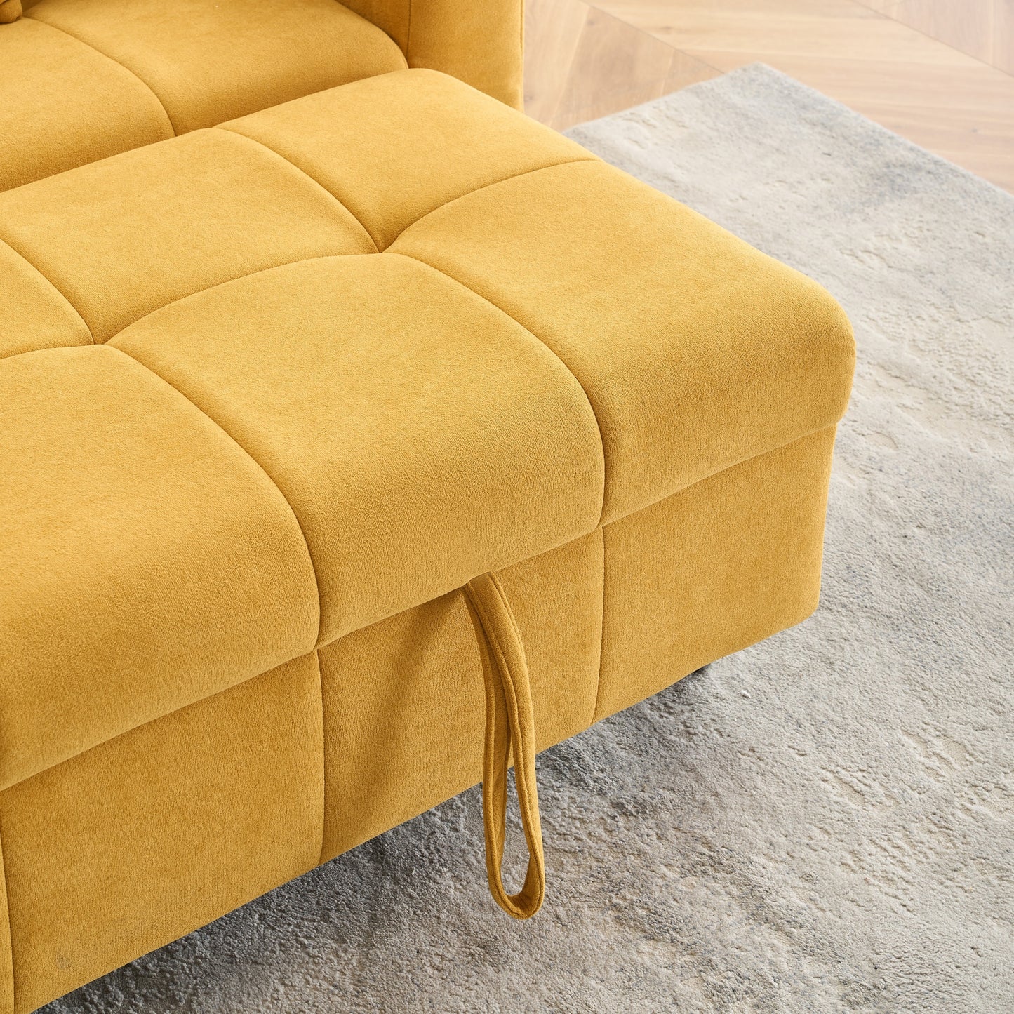 77.9-inch folding dual-purpose three-seater yellow flannel sofa that can be pulled out and turned into a bed, suitable for use in bedrooms and living rooms.