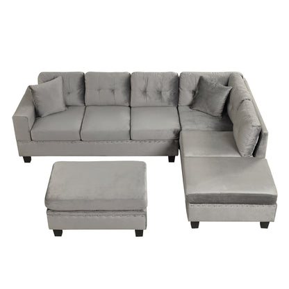 105" Modern Sectional Sofa with Storage Ottoman, L-Shape Couch with 2 Pillows and Cup Holder,Sectional Sofa with Reversible Chaise for Living Room,Gray