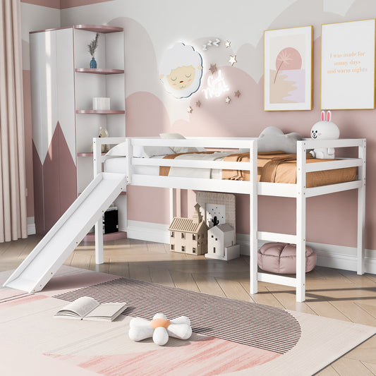 Loft Bed with Slide, Multifunctional Design, Twin (White)(OLD SKU: WF191904AAK)