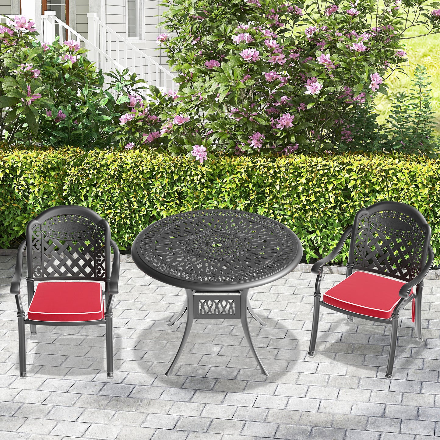 (Cushions In  Random Colors)3-Piece Set Of Cast Aluminum Patio Furniture With  Cushions