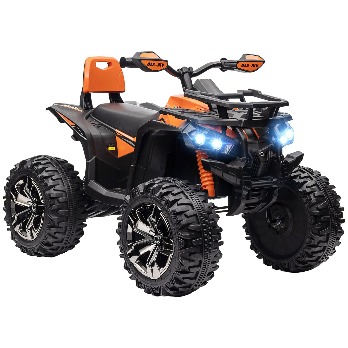 Aosom 12V Kids Ride-on Four-Wheeler ATV Toy Car with Music, Realistic Headlights, Wide Wheels, Rechargeable Battery-Powered, for Boys and Girls, Orange