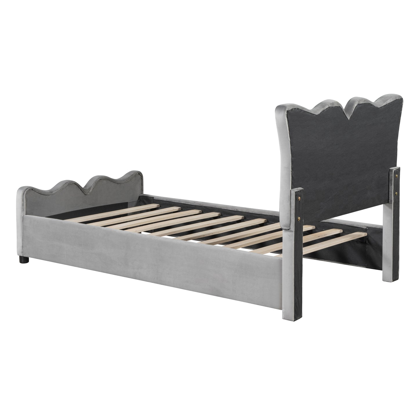 Twin Size Upholstered Platform Bed Velvet Upholstered Bed, Gray