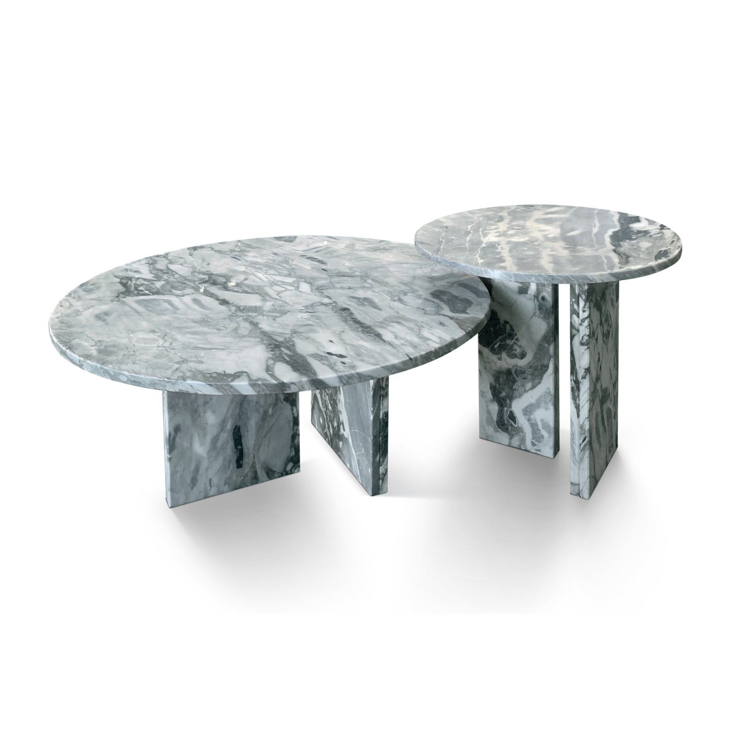 Luxury Blue Gray Natural Marble Coffee Table Set with Metal Base for Living Room