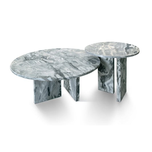 Luxury Blue Gray Natural Marble Coffee Table Set with Metal Base for Living Room
