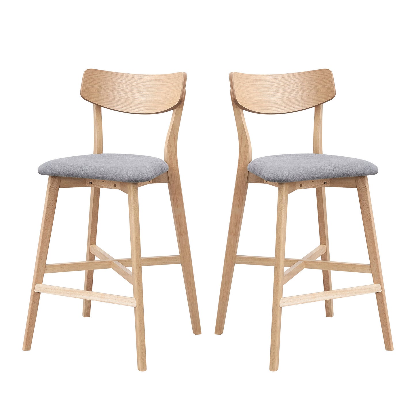 Wooden Bar Chairs Set of 2, Modern Soft Upholstered Kitchen Island Chairs, Counter Height Stool with Backrest,Wooden Frame Chairs with Footrest for Pub,Living Room,Restaurant,OAK