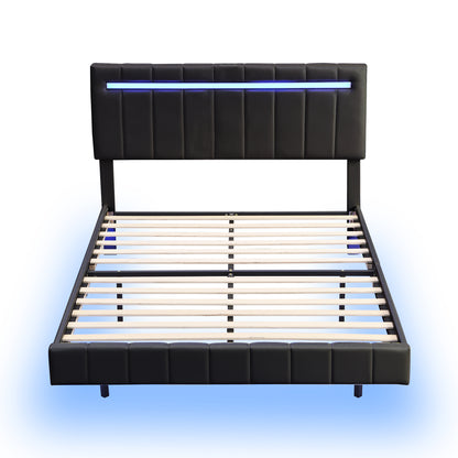 Queen Size Floating Bed Frame with LED Lights and USB Charging,Modern Upholstered Platform LED Bed Frame,Black