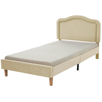 Twin Size Velvet Upholstered Smart LED Bed Frame with Adjustable Height Headboard,No Box Spring Needed,Easy Assembly,Beige