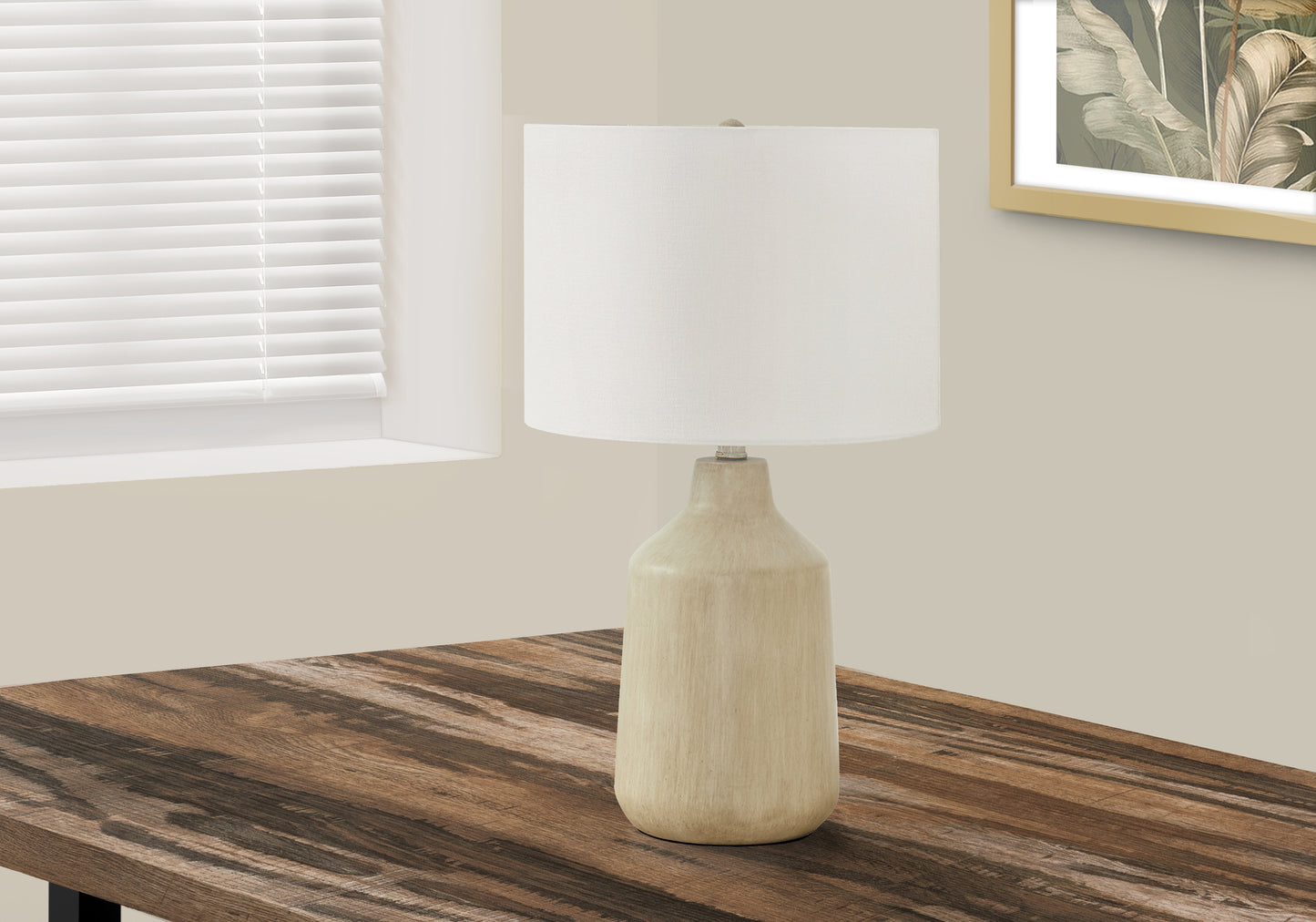 Lighting, 24"h, Table Lamp, Beige Concrete, Ivory / Cream Shade, Contemporary