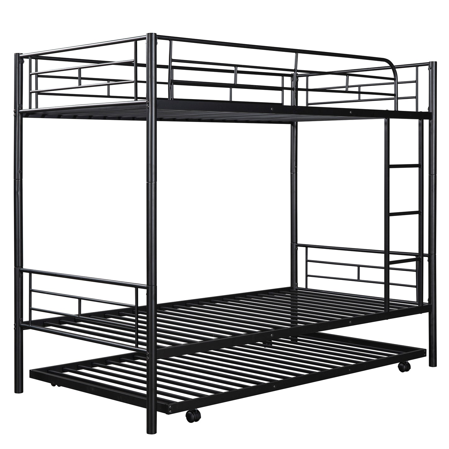 Twin-Over-Twin Metal Bunk Bed With Trundle,Can be Divided into two beds,No Box Spring needed ,Black ( old sku: MF194806AAB )