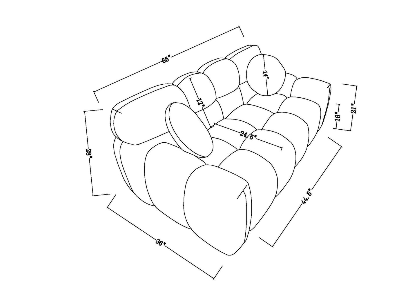 64.96 length ,35.83" deepth ,human body structure for USA people,  marshmallow sofa,boucle sofa ,2  seater, BEIGE  BOUCLE