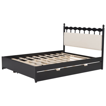 Queen Size Wooden Storage Platform Bed, with 2 Big Drawers, T Size Trundle ,Espresso