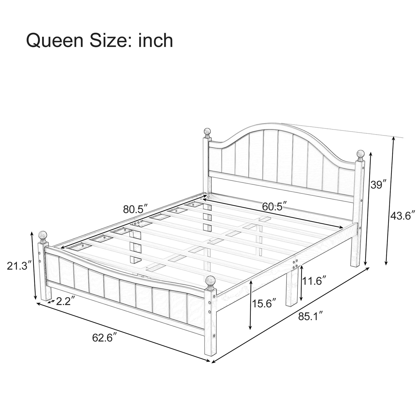 Traditional Concise Style Gray Solid Wood Platform Bed, No Need Box Spring, Queen