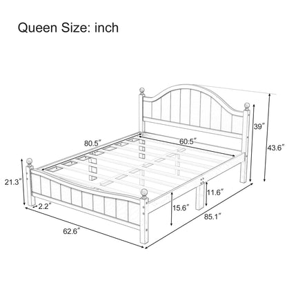 Traditional Concise Style Gray Solid Wood Platform Bed, No Need Box Spring, Queen