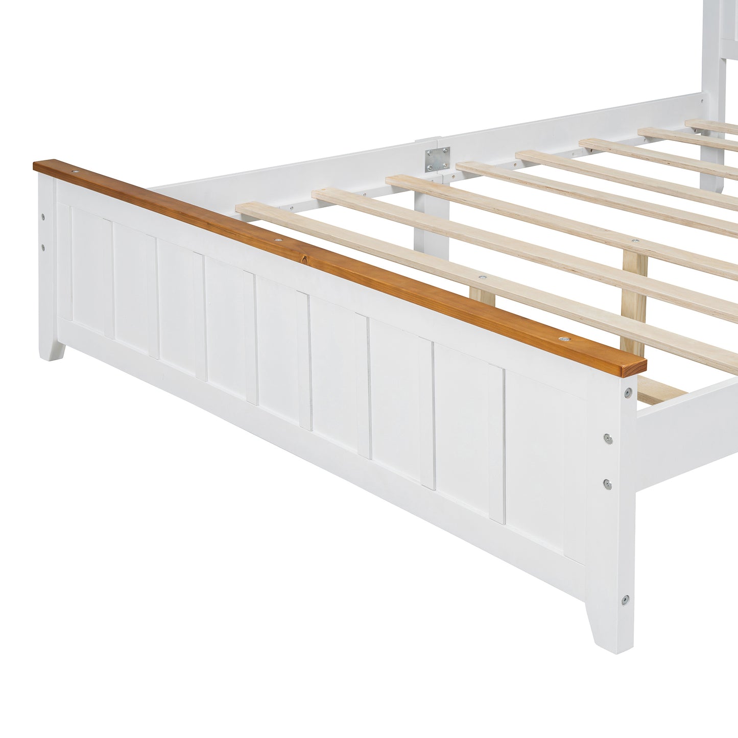 Queen Size Wood Platform Bed Wooden Slat Support, Vintage Simple Bed Frame with Rectangular Headboard and Footboard, White